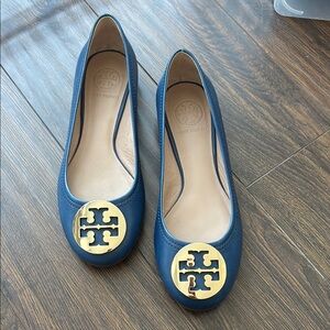 Tory Burch Navy Flats with Gold Emblem